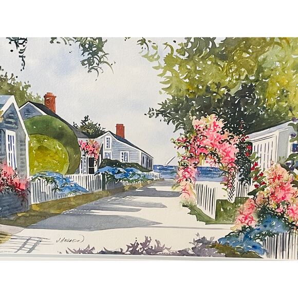 JEAN ANDREW 'SCONSET NANTUCKET Large Framed Watercolor Painting- 30 x 24" - Picture 2 of 16